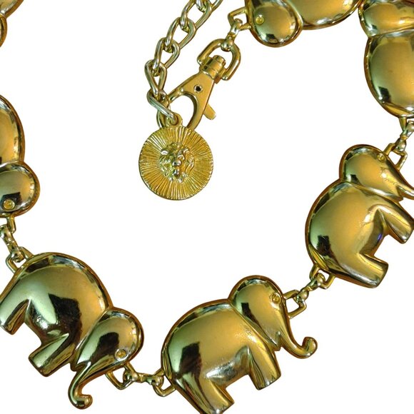 Belt Gold Elephant Link Chain Lion of Venice Medallion Clasp Vintage 36 Inches - Picture 3 of 11